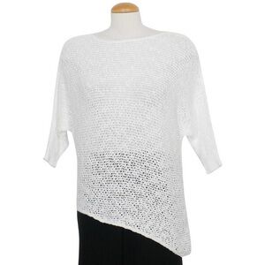 Eileen Fisher Women's Organic White Knit Asymmetrical Sweater Elbow Sleeve